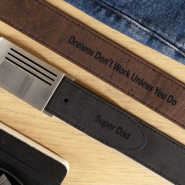 Reversible Vegan Cork Leather Belt with Plaque Buckle 35 Mm (1 3/8") - Image 10