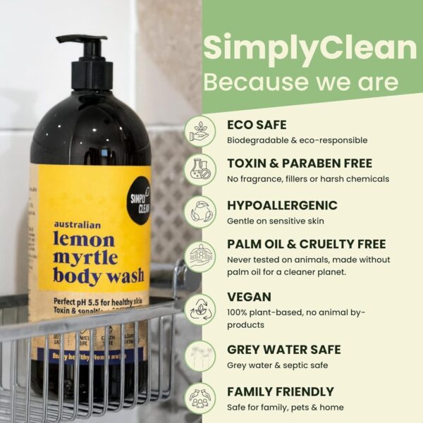Simplyclean Lemon Myrtle Body Wash – Natural Shower Gel with Pure Australian Lemon Myrtle Essential Oil 500ml - Image 3