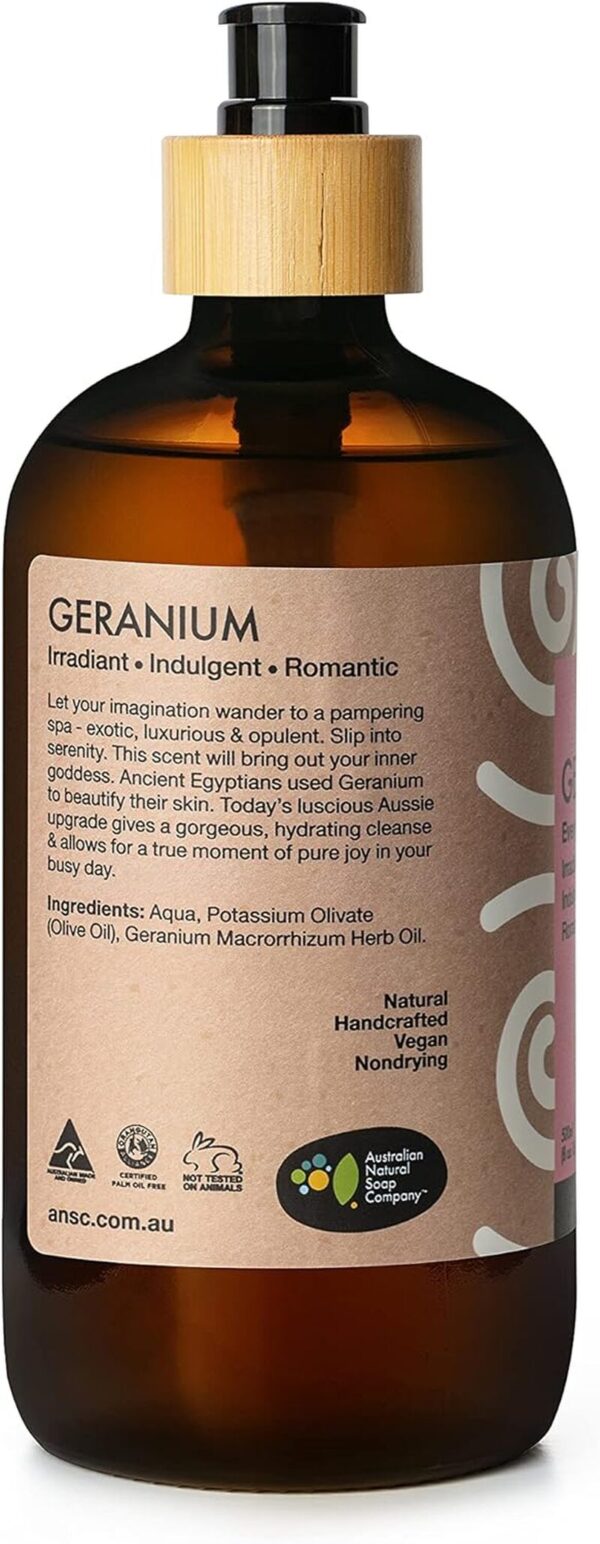 Vegan Australian-made Geranium Luxury Hand & Body Wash 500ml - Image 3