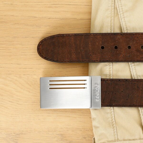 Reversible Vegan Cork Leather Belt with Plaque Buckle 35 Mm (1 3/8") - Image 8