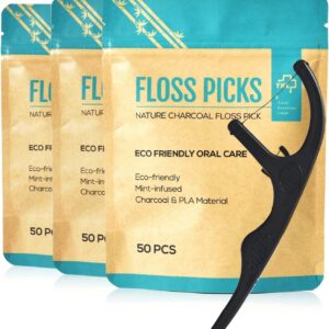 Bamboo Charcoal Dental Floss Stick-Natural Environmentally Friendly Vegan Sustainable Mint Flavor Dental Floss Stick