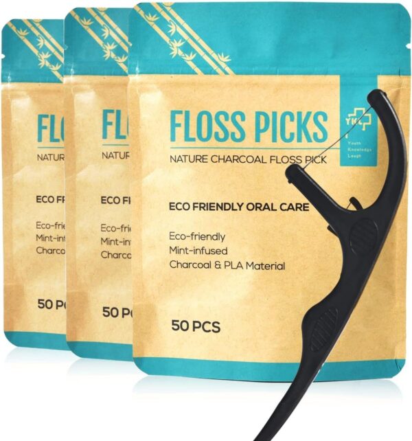 Bamboo Charcoal Dental Floss Stick-Natural Environmentally Friendly Vegan Sustainable Mint Flavor Dental Floss Stick