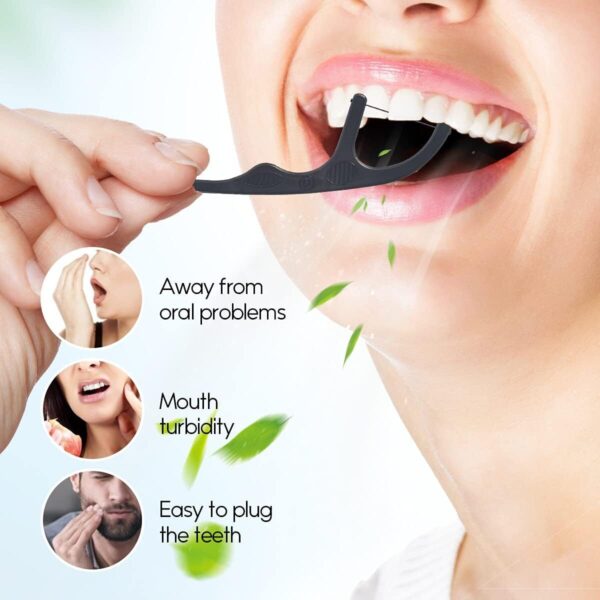 Bamboo Charcoal Dental Floss Stick-Natural Environmentally Friendly Vegan Sustainable Mint Flavor Dental Floss Stick - Image 4