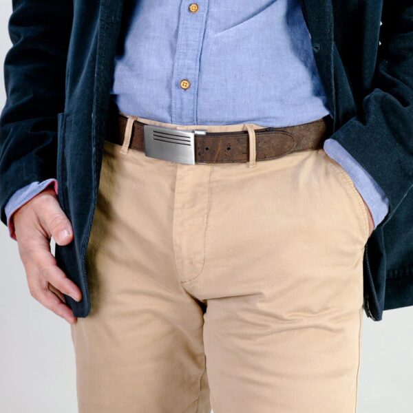 Reversible Vegan Cork Leather Belt with Plaque Buckle 35 Mm (1 3/8") - Image 2