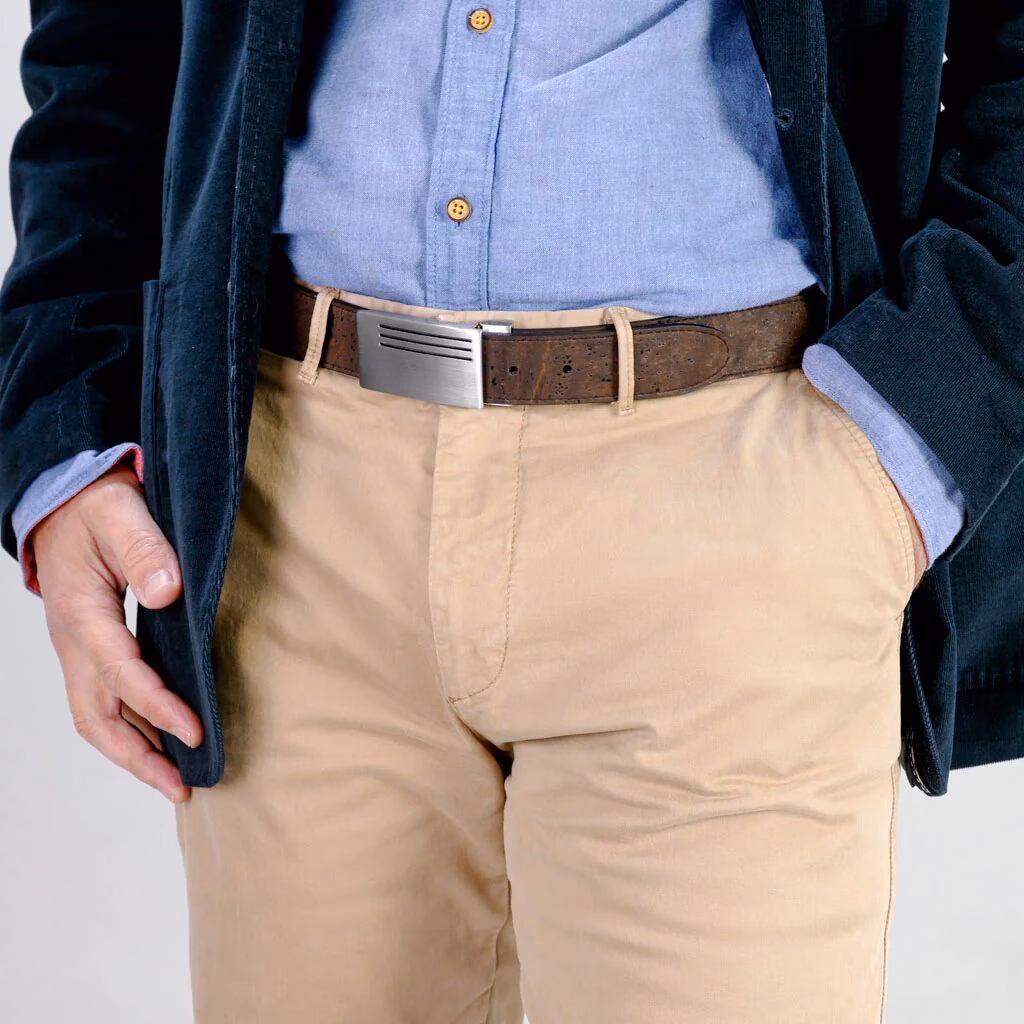 Reversible Vegan Cork Leather Belt with Plaque Buckle 35 Mm (1 3/8") - Image 2