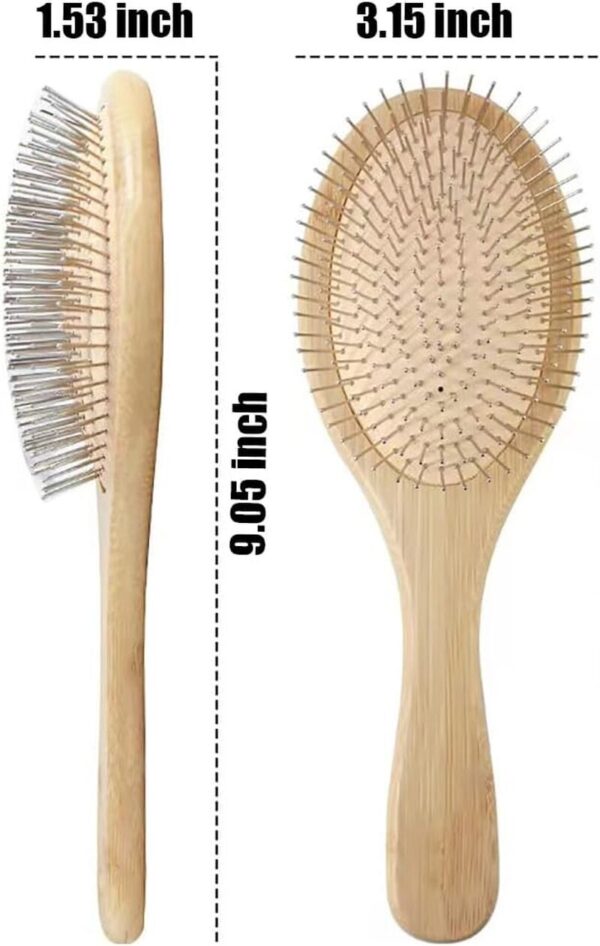 Wooden Paddle Detangling Brush Metal Bristle Hair Brush for Women and Men, Anti-Frizz Styling Hairbrush Comb for Curly Fine Wavy Normal Hair, Scalp Massage Brush, Wet or Dry Use - Image 6