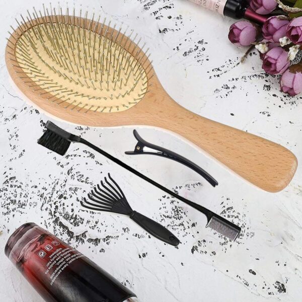 Wooden Paddle Detangling Brush Metal Bristle Hair Brush for Women and Men, Anti-Frizz Styling Hairbrush Comb for Curly Fine Wavy Normal Hair, Scalp Massage Brush, Wet or Dry Use - Image 8