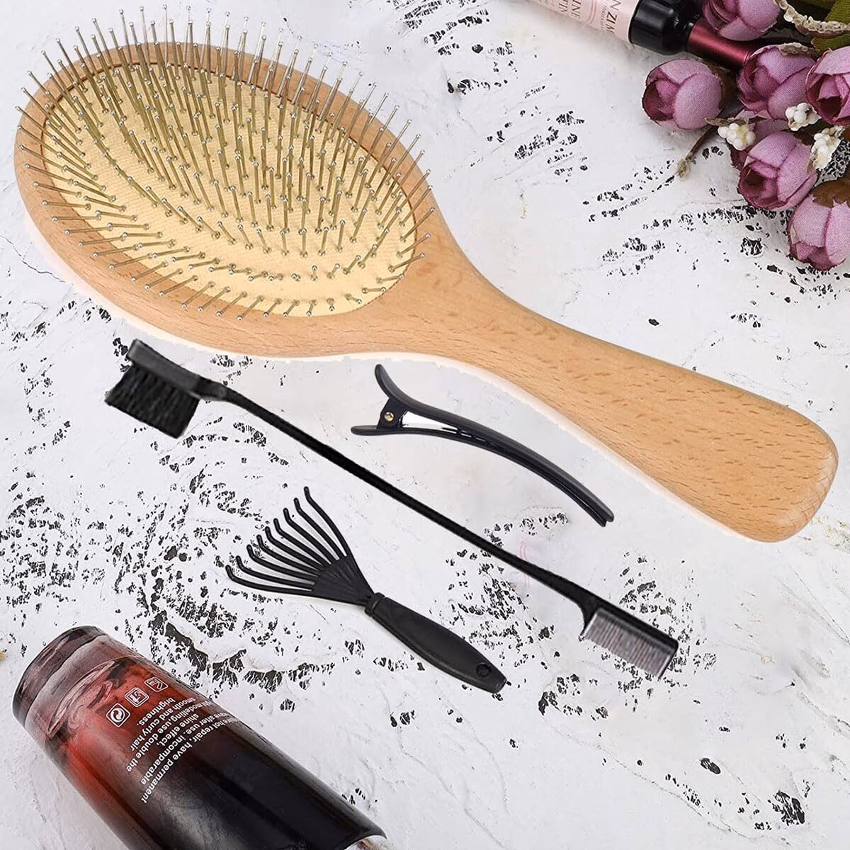 Wooden Paddle Detangling Brush Metal Bristle Hair Brush for Women and Men, Anti-Frizz Styling Hairbrush Comb for Curly Fine Wavy Normal Hair, Scalp Massage Brush, Wet or Dry Use - Image 8