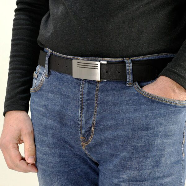 Reversible Vegan Cork Leather Belt with Plaque Buckle 35 Mm (1 3/8") - Image 9