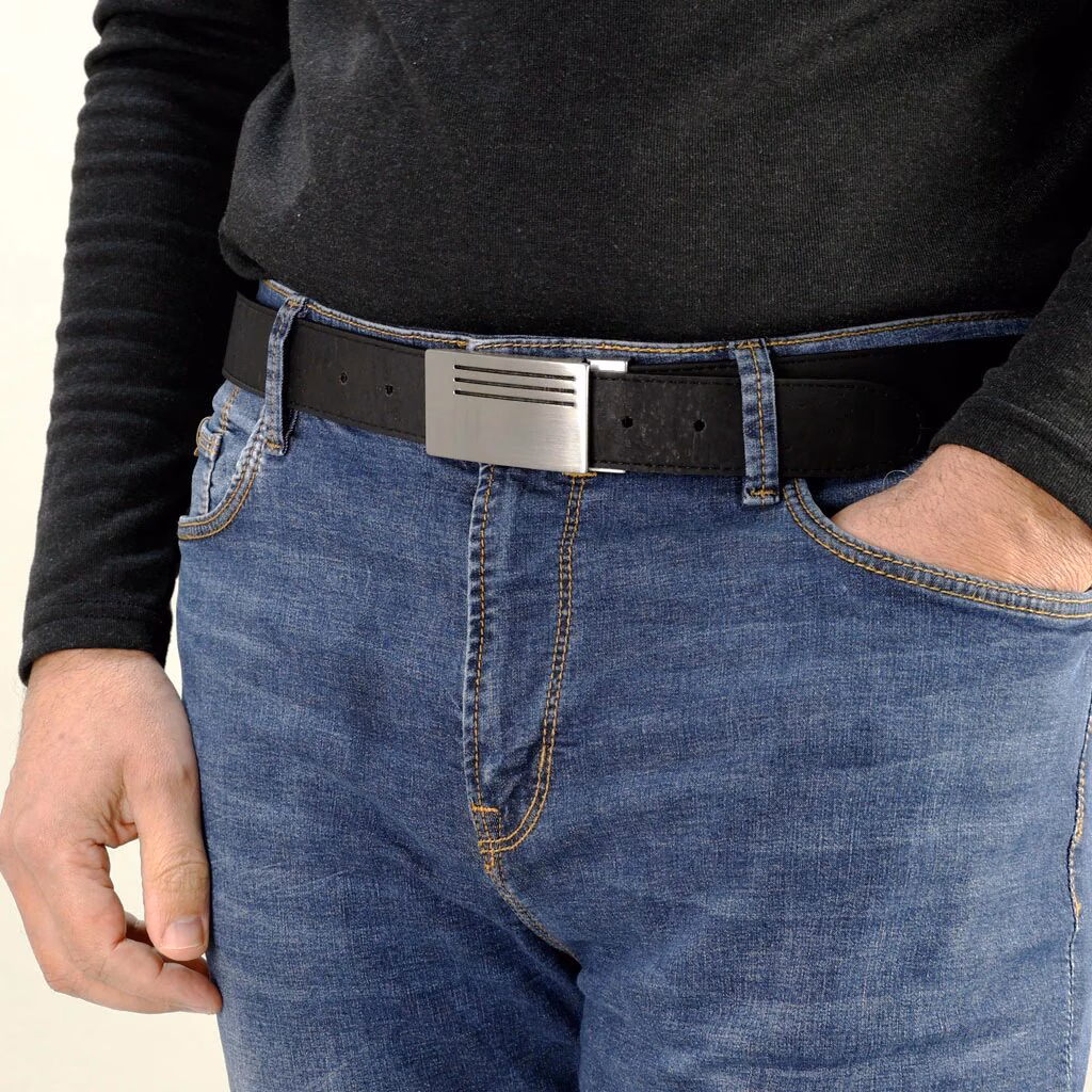 Reversible Vegan Cork Leather Belt with Plaque Buckle 35 Mm (1 3/8") - Image 9