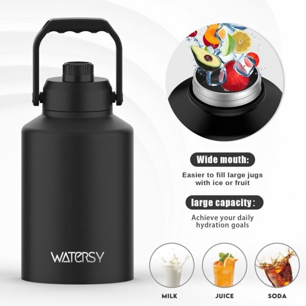 Reusable 1 Gallon Water Bottle Insulated(Cold for 48 Hrs),Bpa Free&Leak Proof,128Oz Stainless Steel Water Jug,Big Thermo,Large Water Bottle with Handle for Gym,Hiking,Camping&Travel,Black - Image 5