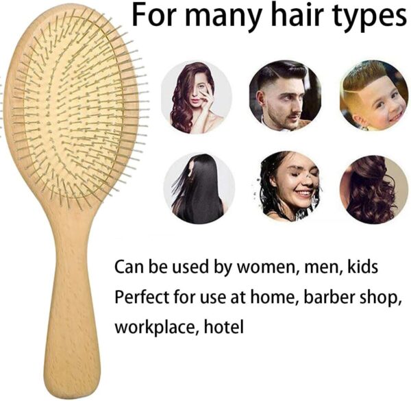 Wooden Paddle Detangling Brush Metal Bristle Hair Brush for Women and Men, Anti-Frizz Styling Hairbrush Comb for Curly Fine Wavy Normal Hair, Scalp Massage Brush, Wet or Dry Use - Image 7