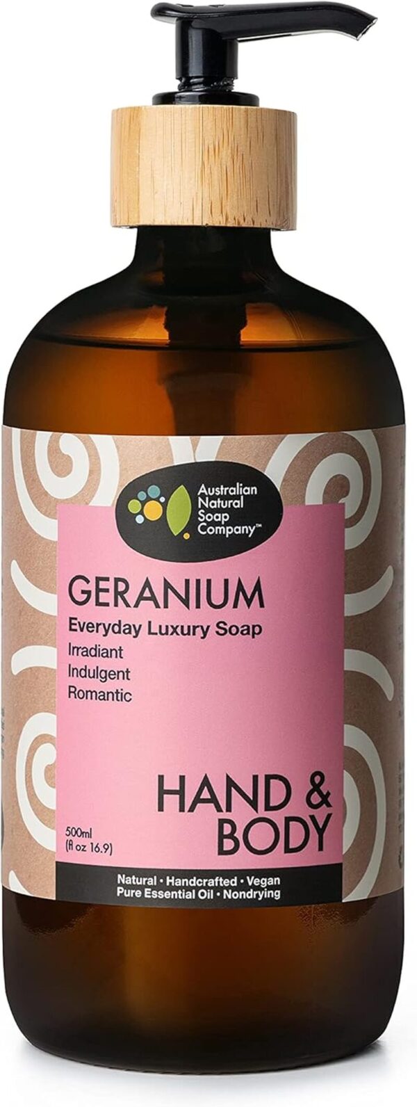 Vegan Australian-made Geranium Luxury Hand & Body Wash 500ml