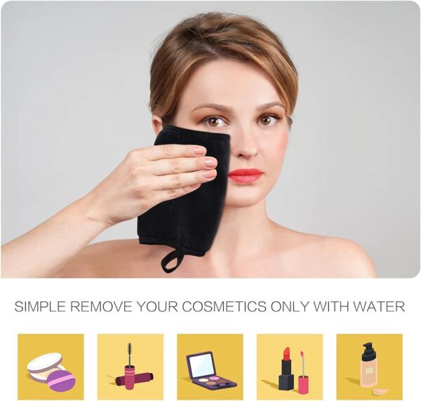Reusable Makeup Remover Cloths Soft Microfiber Face Cleansing Cloth Magically Remove Cosmetics Only with Water (6, Black) - Image 5
