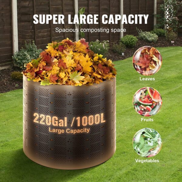 Succebuy Compost Bin 220Gal Outdoor Expandable Compost Easy to Setup & Large Capacity Composting Bin Fast Creation Fertile Soil - Image 4