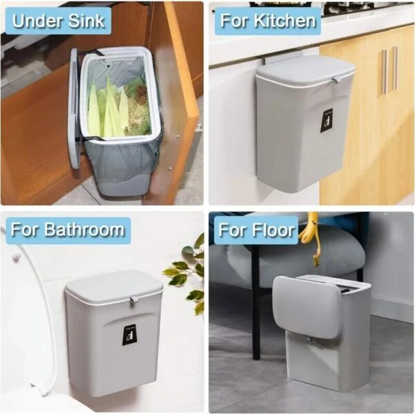7/10L Wall Mounted Trash Can Household Galley Waste Bin Hanging Bathroom Trash Can with Lid Food Garbage Bin Kitchen Accessories - Image 7