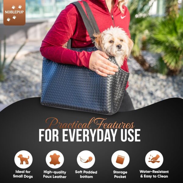Luxury Woven Dog Purse Carrier - Cozy Vegan Faux Leather, Secure Harness Clip, Black Tote Bag for Small Dogs and Puppies - Image 6