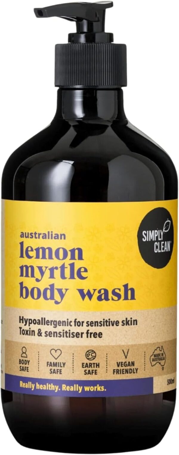 Simplyclean Lemon Myrtle Body Wash – Natural Shower Gel with Pure Australian Lemon Myrtle Essential Oil 500ml