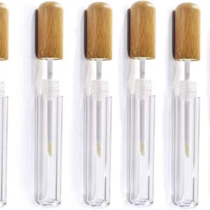 4 Pieces 6Ml Bamboo Lip Gloss Tubes Empty Refillable Lip Balm Bottles Vials with Wand Lipstick Tube Lipgloss Tube