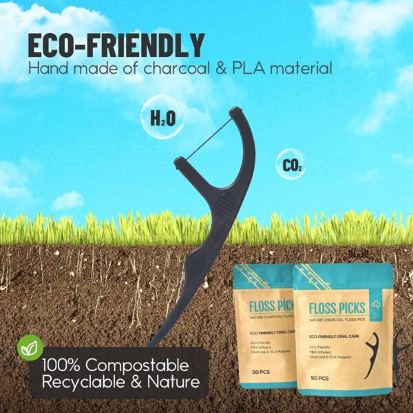 Bamboo Charcoal Dental Floss Stick-Natural Environmentally Friendly Vegan Sustainable Mint Flavor Dental Floss Stick - Image 3