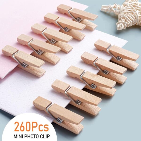 Mini Clothes Pins, 260 PCS Small Wooden Clothes Pin with Jute Twine - Image 3