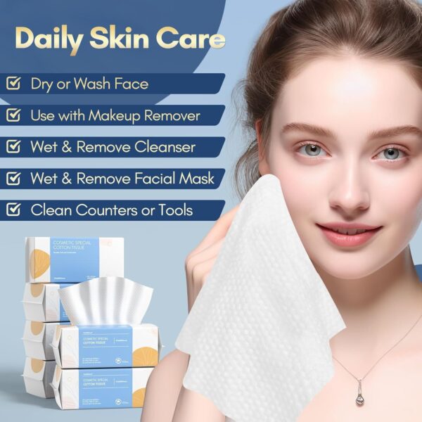 Natural Soft Dry Wipe, 100% Cotton Facial Tissue (300 Count) - Image 2