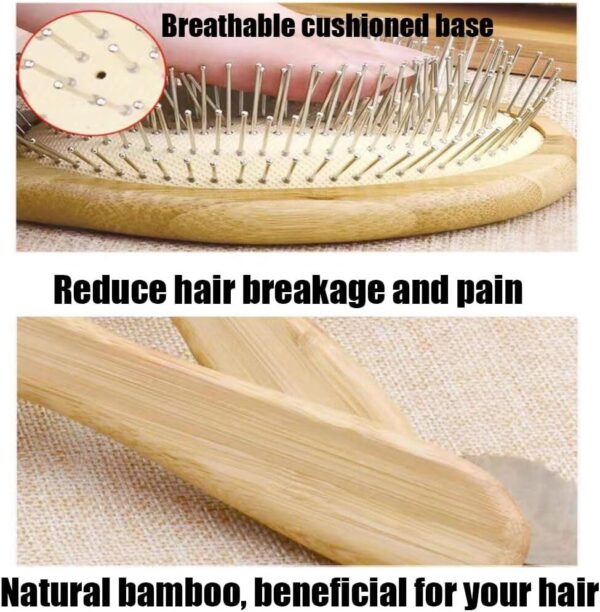 Wooden Paddle Detangling Brush Metal Bristle Hair Brush for Women and Men, Anti-Frizz Styling Hairbrush Comb for Curly Fine Wavy Normal Hair, Scalp Massage Brush, Wet or Dry Use - Image 4
