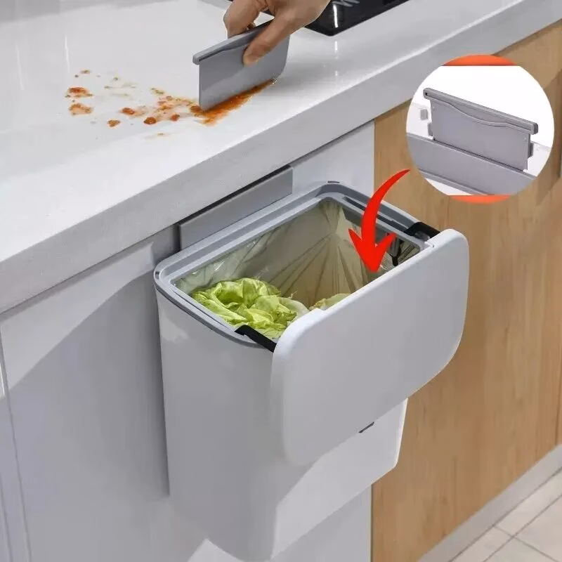 7/10L Wall Mounted Trash Can Household Galley Waste Bin Hanging Bathroom Trash Can with Lid Food Garbage Bin Kitchen Accessories - Image 4