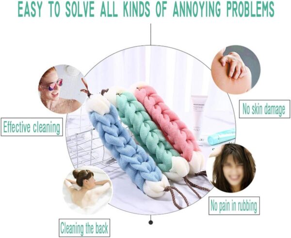 4 Packs Eco Friendly Long Stretch Body Sponge with Rope Handles Back Scrubber - Image 7
