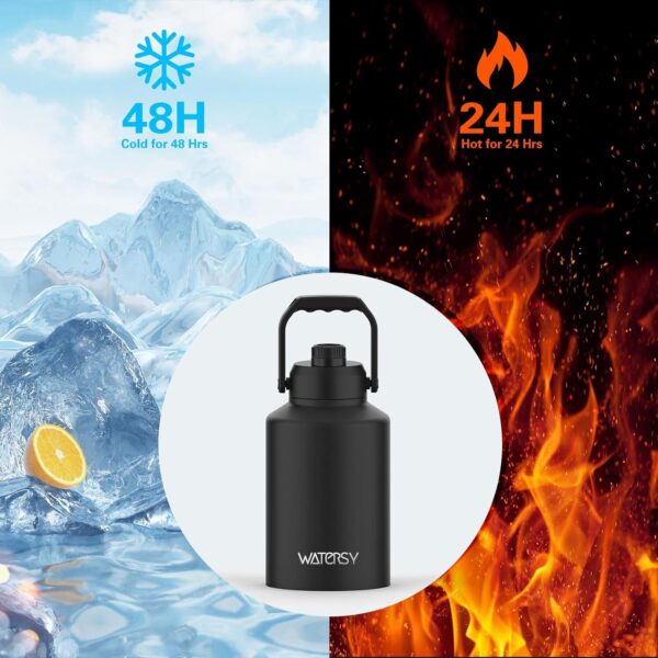 Reusable 1 Gallon Water Bottle Insulated(Cold for 48 Hrs),Bpa Free&Leak Proof,128Oz Stainless Steel Water Jug,Big Thermo,Large Water Bottle with Handle for Gym,Hiking,Camping&Travel,Black - Image 2