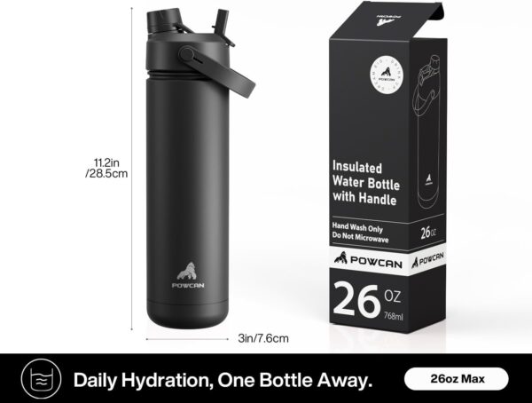 Reusable 26 Oz Insulated Water Bottle with 2-In-1 Straw and Spout Lid, Keep Cold 24H, Leak-Proof, Fits in Car Cup Holder, Stainless Steel Water Bottle for Sports, Travel, and School (Dark Knight) - Image 6