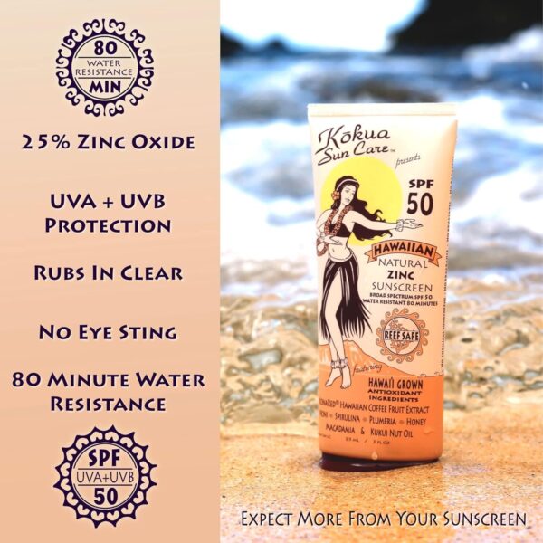 Eco-Friendly Hawaiian Natural Zinc Sunscreen SPF 50/80 Minutes Water Resistance - Image 3