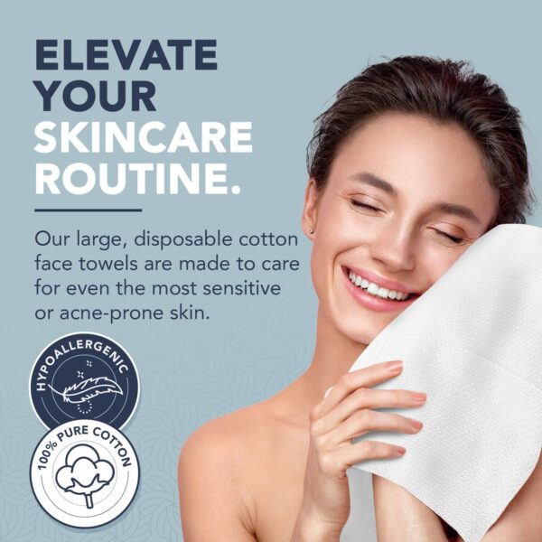Biodegradable, Hypoallergenic Disposable Towels - 100% Pure Cotton for Face Wash and Makeup Removal (80 Count) - Image 5