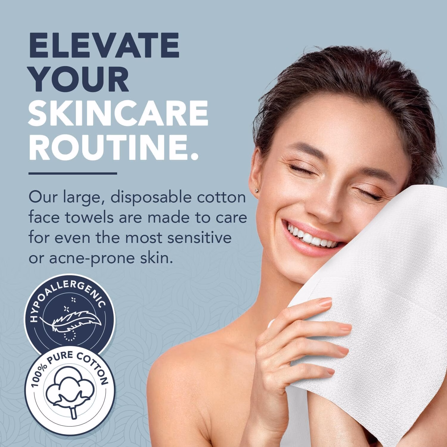 Biodegradable, Hypoallergenic Disposable Towels - 100% Pure Cotton for Face Wash and Makeup Removal (80 Count) - Image 5