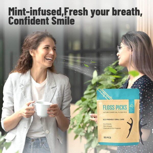 Bamboo Charcoal Dental Floss Stick-Natural Environmentally Friendly Vegan Sustainable Mint Flavor Dental Floss Stick - Image 5