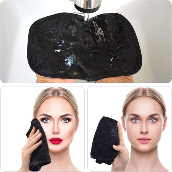 Reusable Makeup Remover Cloths Soft Microfiber Face Cleansing Cloth Magically Remove Cosmetics Only with Water (6, Black) - Image 7