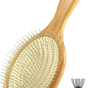 Wooden Paddle Detangling Brush Metal Bristle Hair Brush for Women and Men, Anti-Frizz Styling Hairbrush Comb for Curly Fine Wavy Normal Hair, Scalp Massage Brush, Wet or Dry Use