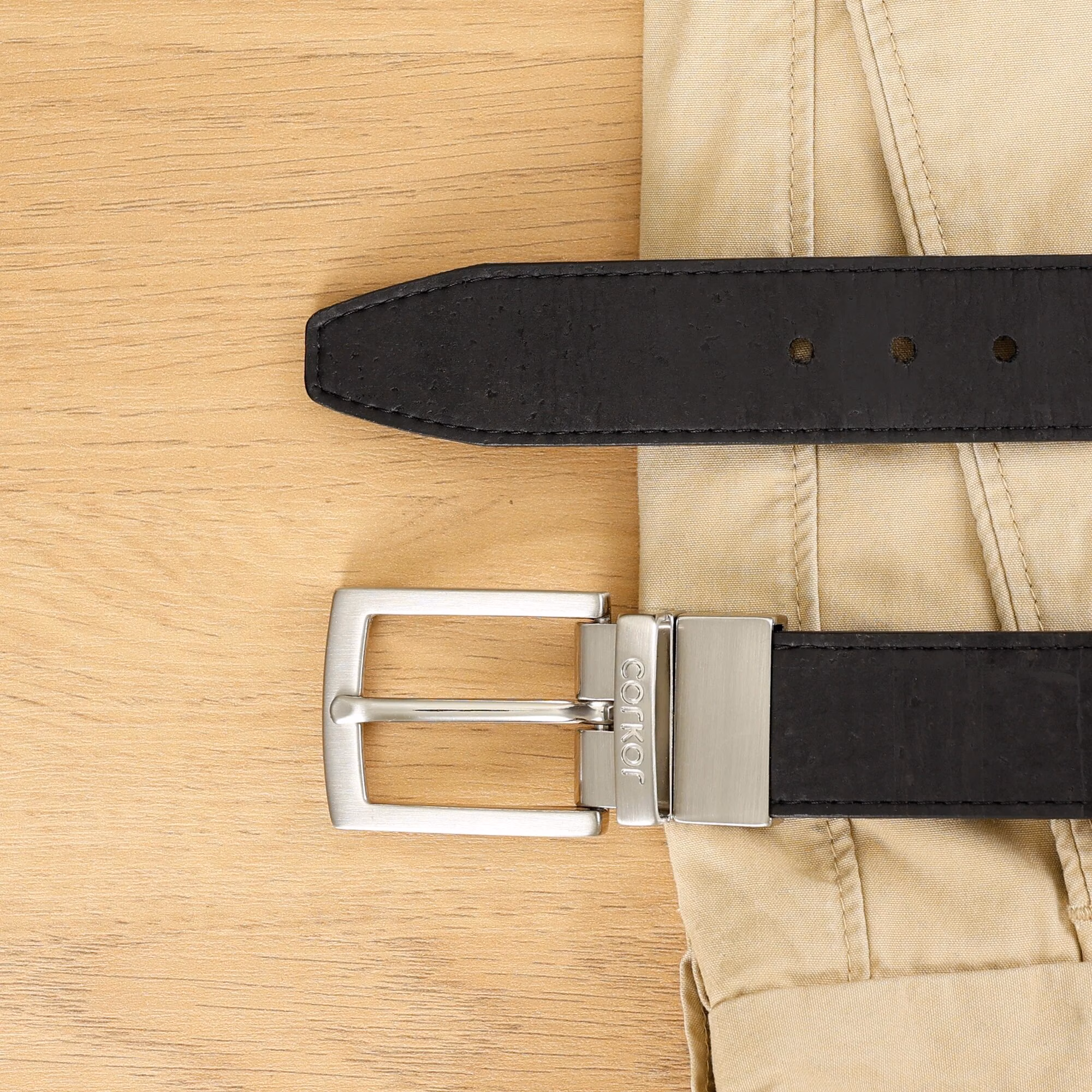 Reversible Vegan Cork Leather Belt 30 Mm (1 1/8") - Image 7