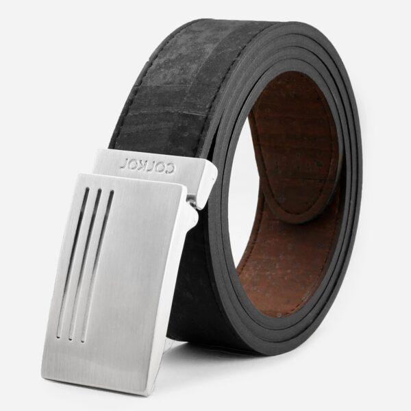 Reversible Vegan Cork Leather Belt with Plaque Buckle 35 Mm (1 3/8")