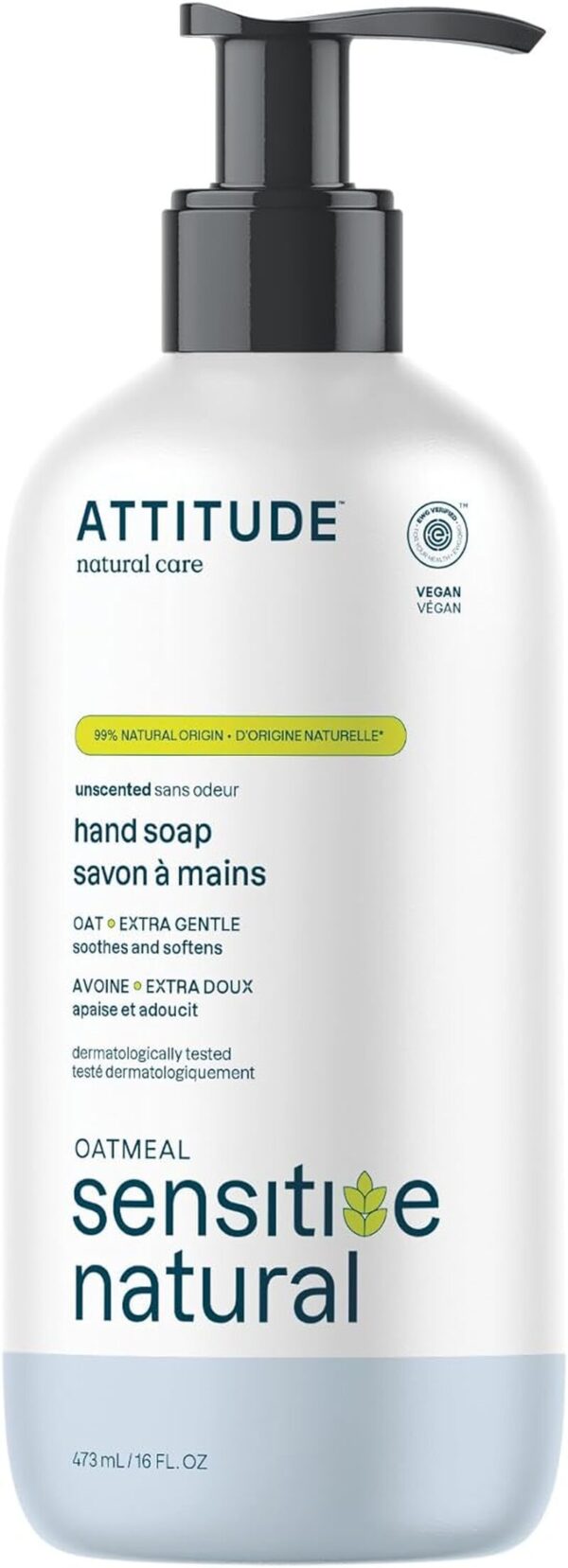 Hypoallergenic, EWG Verified, Eco Friendly, Vegan, Unscented Hand Soap for Dry, Itchy & Sensitive Skin 16 Fl. Oz.