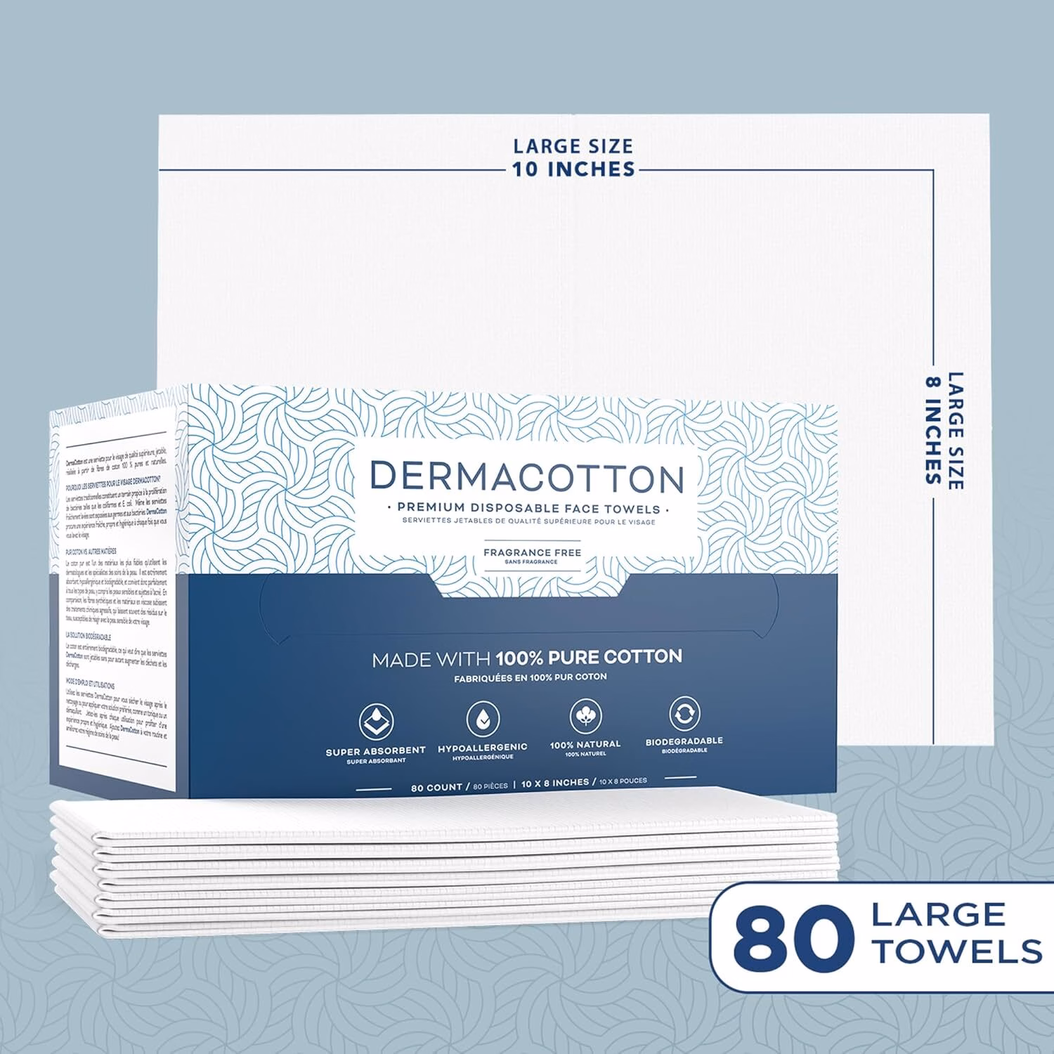 Biodegradable, Hypoallergenic Disposable Towels - 100% Pure Cotton for Face Wash and Makeup Removal (80 Count) - Image 2