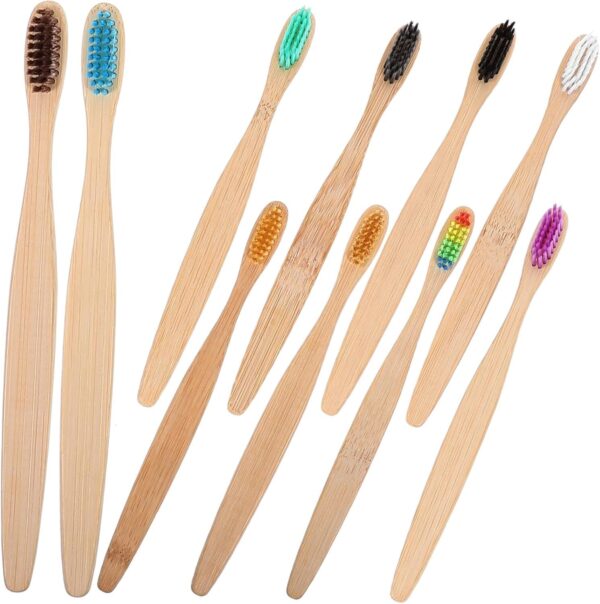 Bamboo Wood Toothbrush Set 6 Toothbrushes Soft Bristles Family Pack