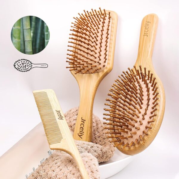 3PCS Bamboo Hair Brush Set,Natural Wooden Brush for Women, Madam, Paddle Detangling Brush for Dry/Curly/Thick/Thin/Straight Hair - Image 3