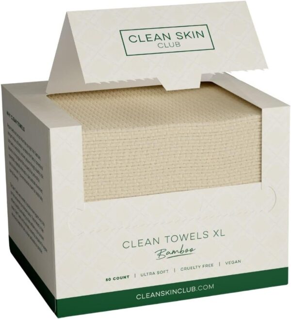 Bamboo Viscose Clean Towels XL™, 100% USDA Biobased Face Towel, Disposable Face Towelette, Makeup Remover Dry Wipes, Ultra Soft, 50 Ct, 1 Pack