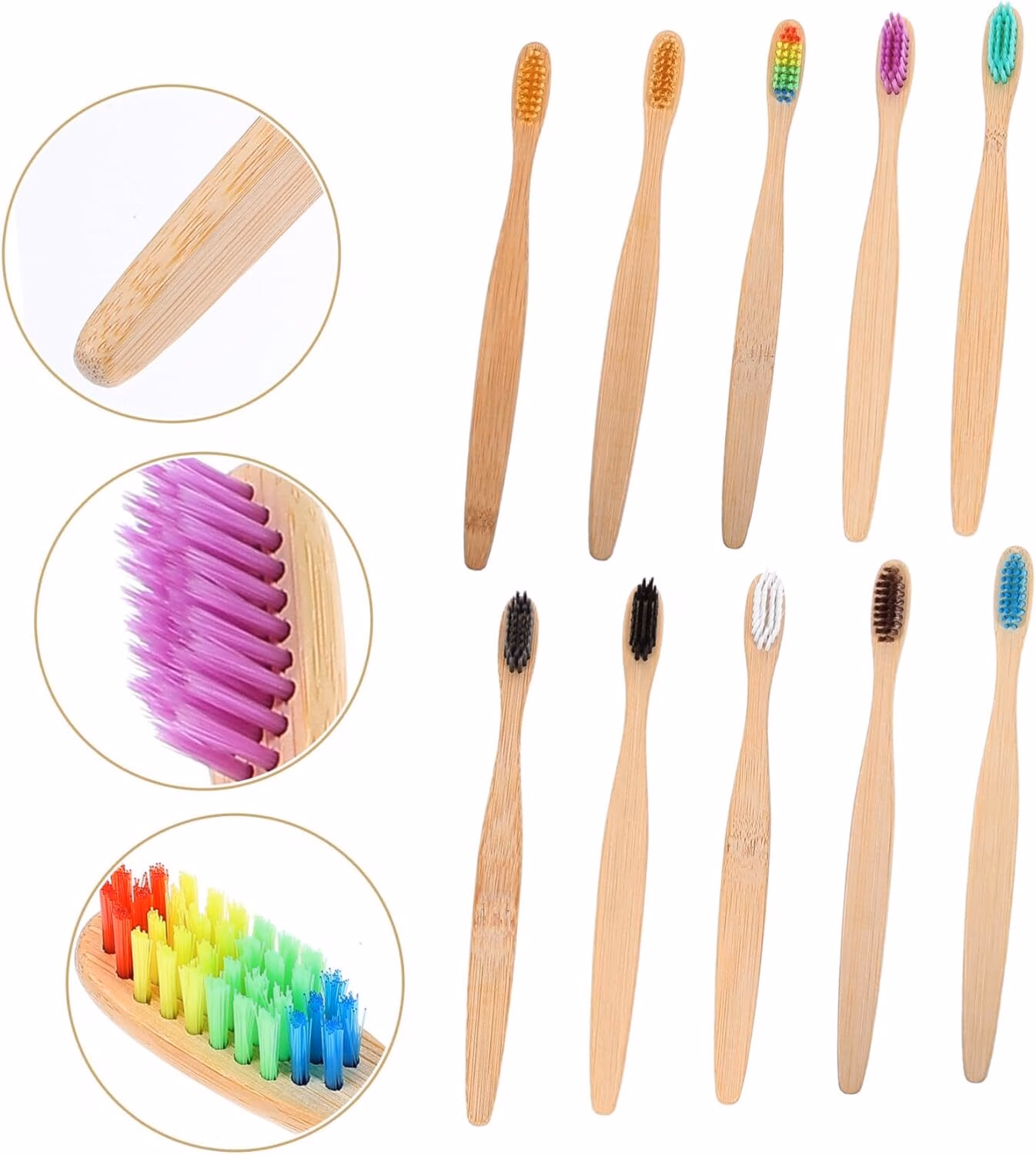 Bamboo Wood Toothbrush Set 6 Toothbrushes Soft Bristles Family Pack - Image 6