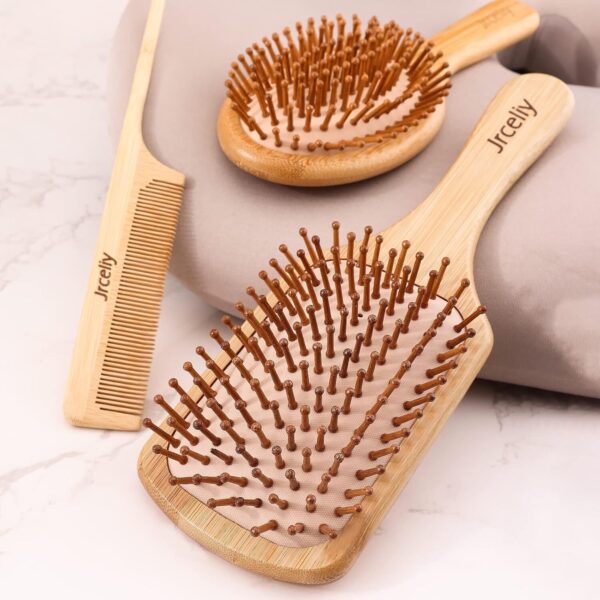 3PCS Bamboo Hair Brush Set,Natural Wooden Brush for Women, Madam, Paddle Detangling Brush for Dry/Curly/Thick/Thin/Straight Hair - Image 5