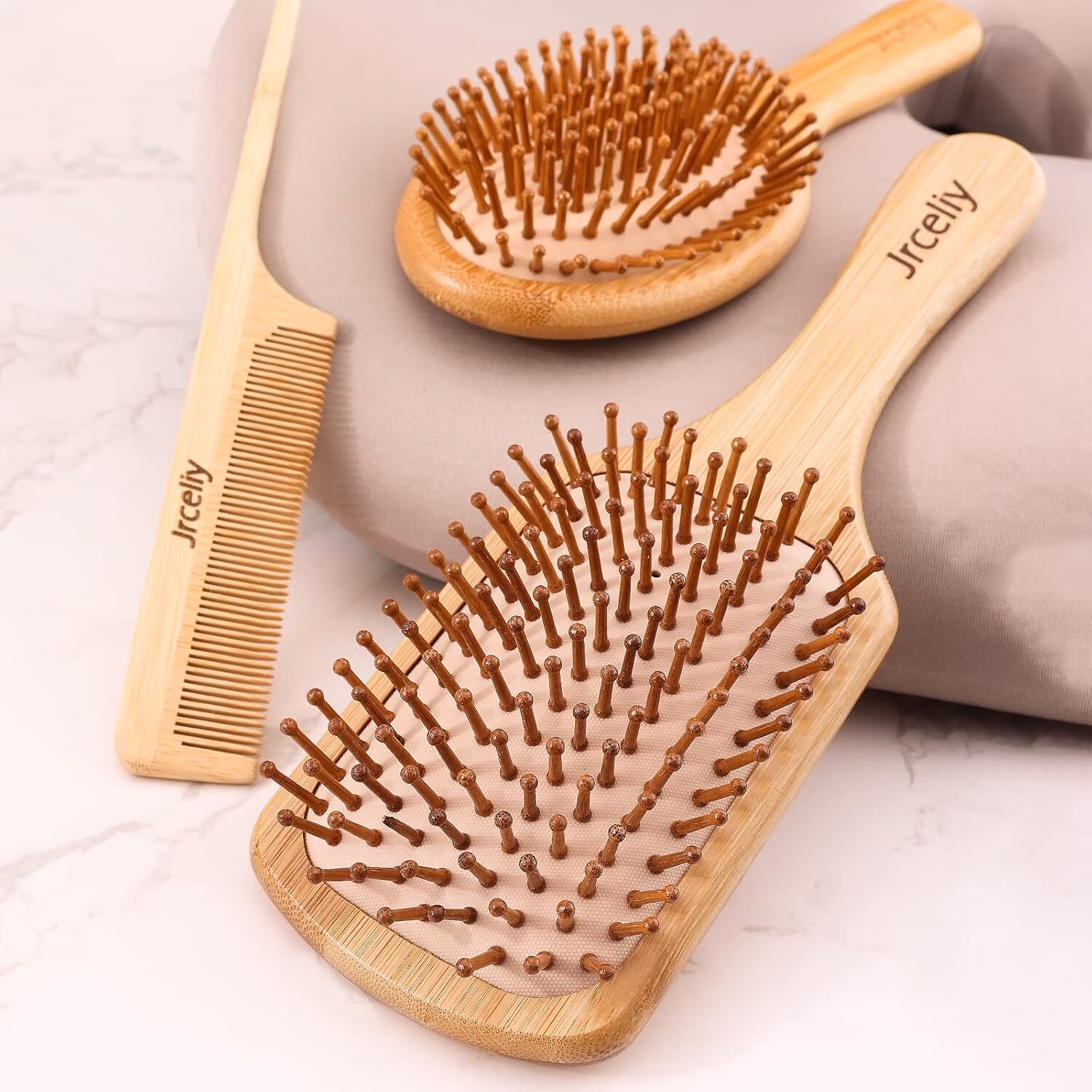 3PCS Bamboo Hair Brush Set,Natural Wooden Brush for Women, Madam, Paddle Detangling Brush for Dry/Curly/Thick/Thin/Straight Hair - Image 5