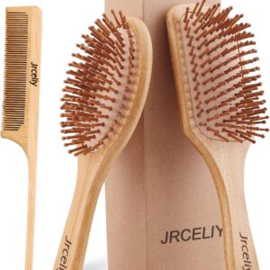 3PCS Bamboo Hair Brush Set,Natural Wooden Brush for Women, Madam, Paddle Detangling Brush for Dry/Curly/Thick/Thin/Straight Hair
