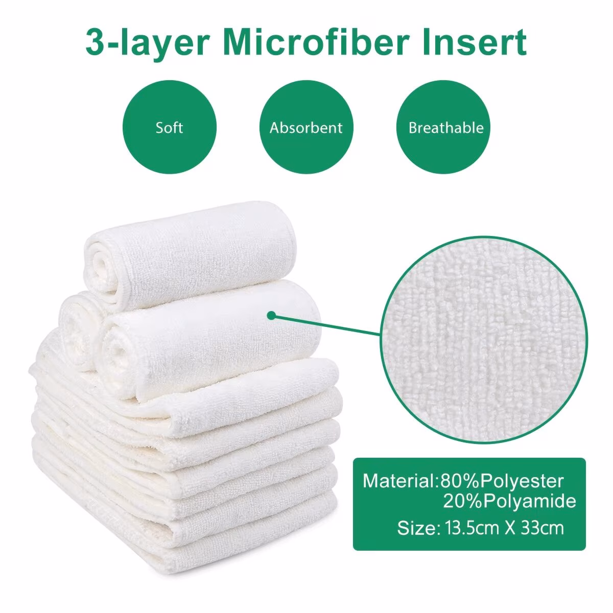 (10 Pieces/Lot)  Absorbent 3 Layer Microfiber Insert Reusable Baby Diaper Insert - Image 7
