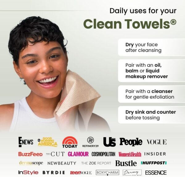 Bamboo Viscose Clean Towels XL™, 100% USDA Biobased Face Towel, Disposable Face Towelette, Makeup Remover Dry Wipes, Ultra Soft, 50 Ct, 1 Pack - Image 4